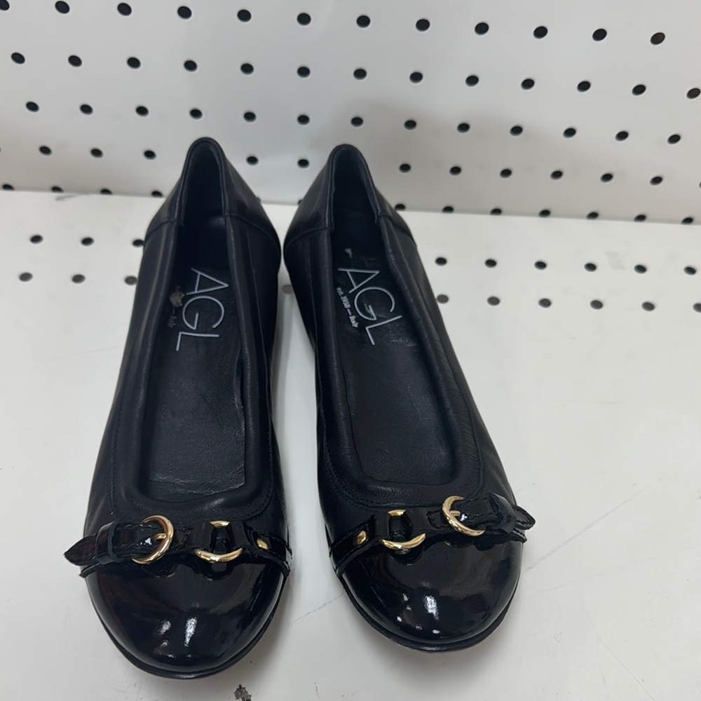 AGL Black Leather Ballet Flats